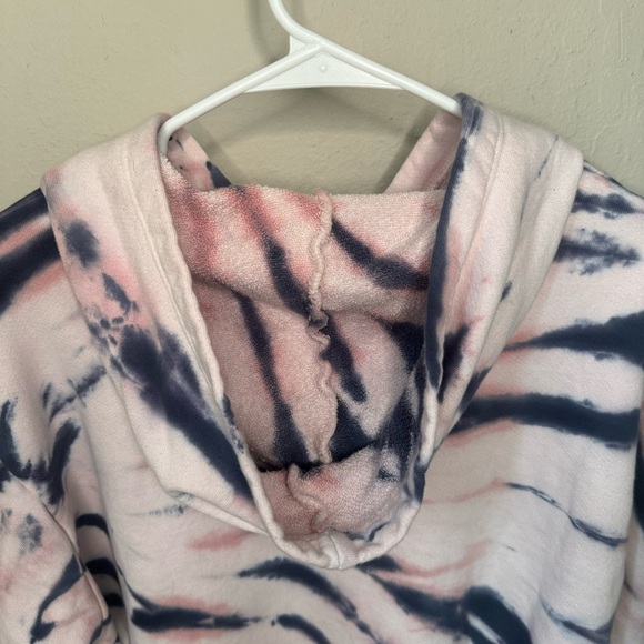 NWT OLI VIV Corey Tie Dye Quarter Zip Crop Hoodie Mauve Navy Cotton Loungewear L - Picture 11 of 15